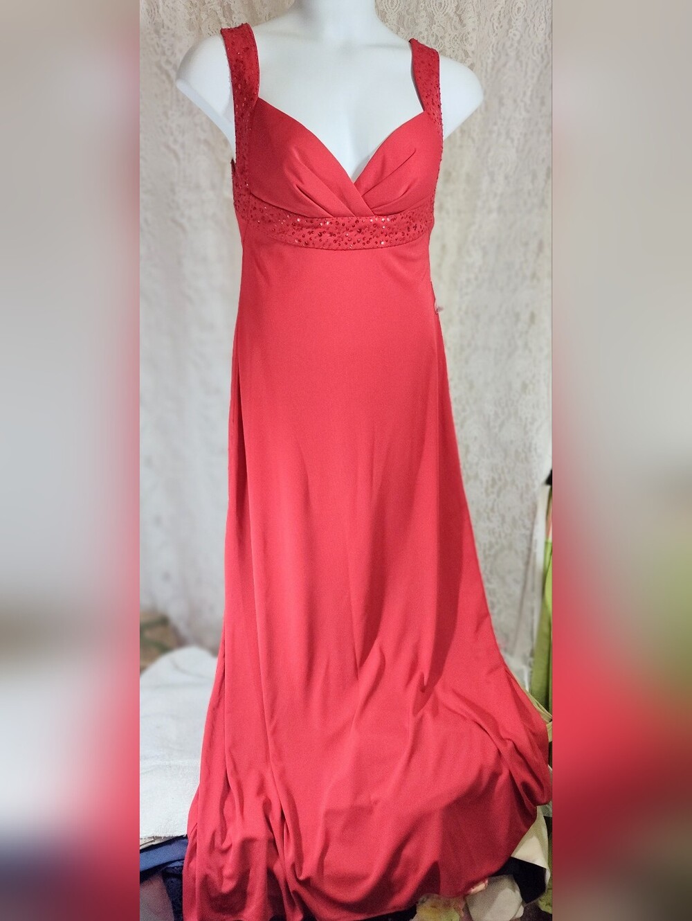 Dress Barn Prom Sexy Red Beaded Sequin Evening Dress Size 12 NWOT
